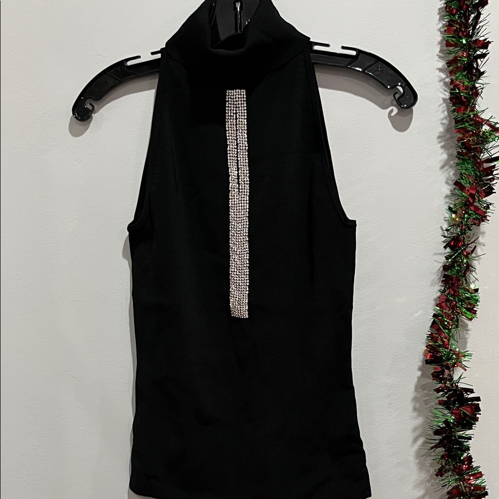 Cache Black Halter Top with Rhinestone Accent